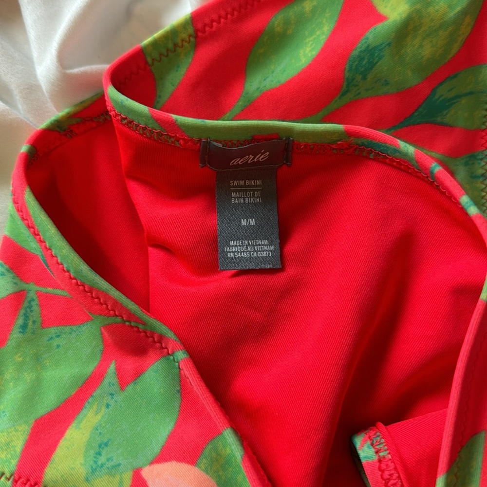 Aerie bikini women’s small/medium floral coral tie top classic bottoms with pads - Picture 3 of 4